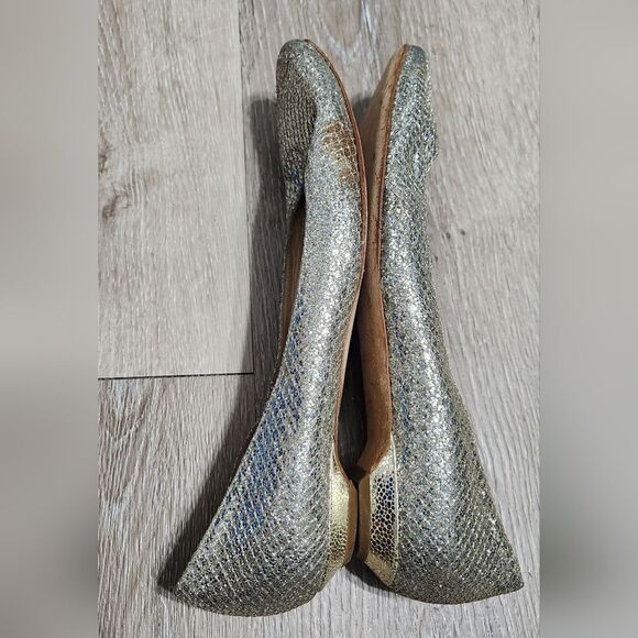Jimmy Choo Lame Finlay Silver Champagne Glitter Mesh Ballet Flats Sz 39.5 - Picture 6 of 9